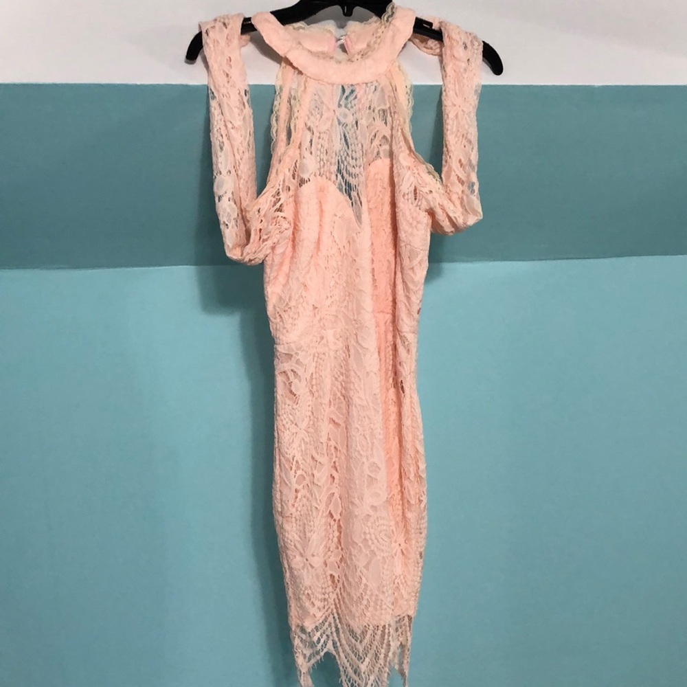 Prom girl mini lace dress, long sleeve, size M.